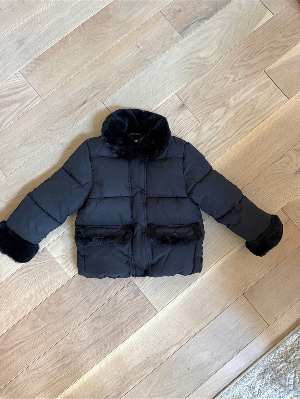 H&M Black Puffer Jacket with Faux Fur Trim